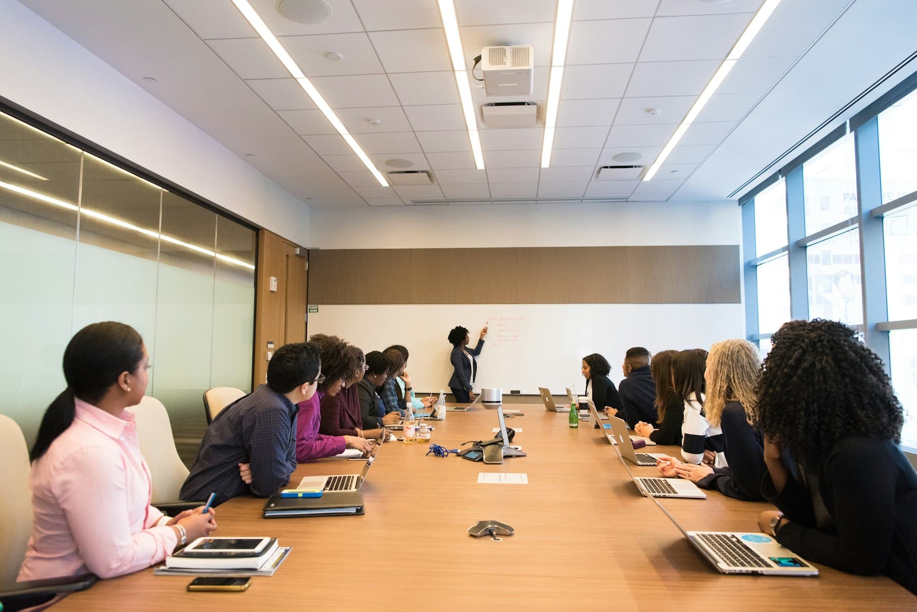 Business partners in conversation during a meeting