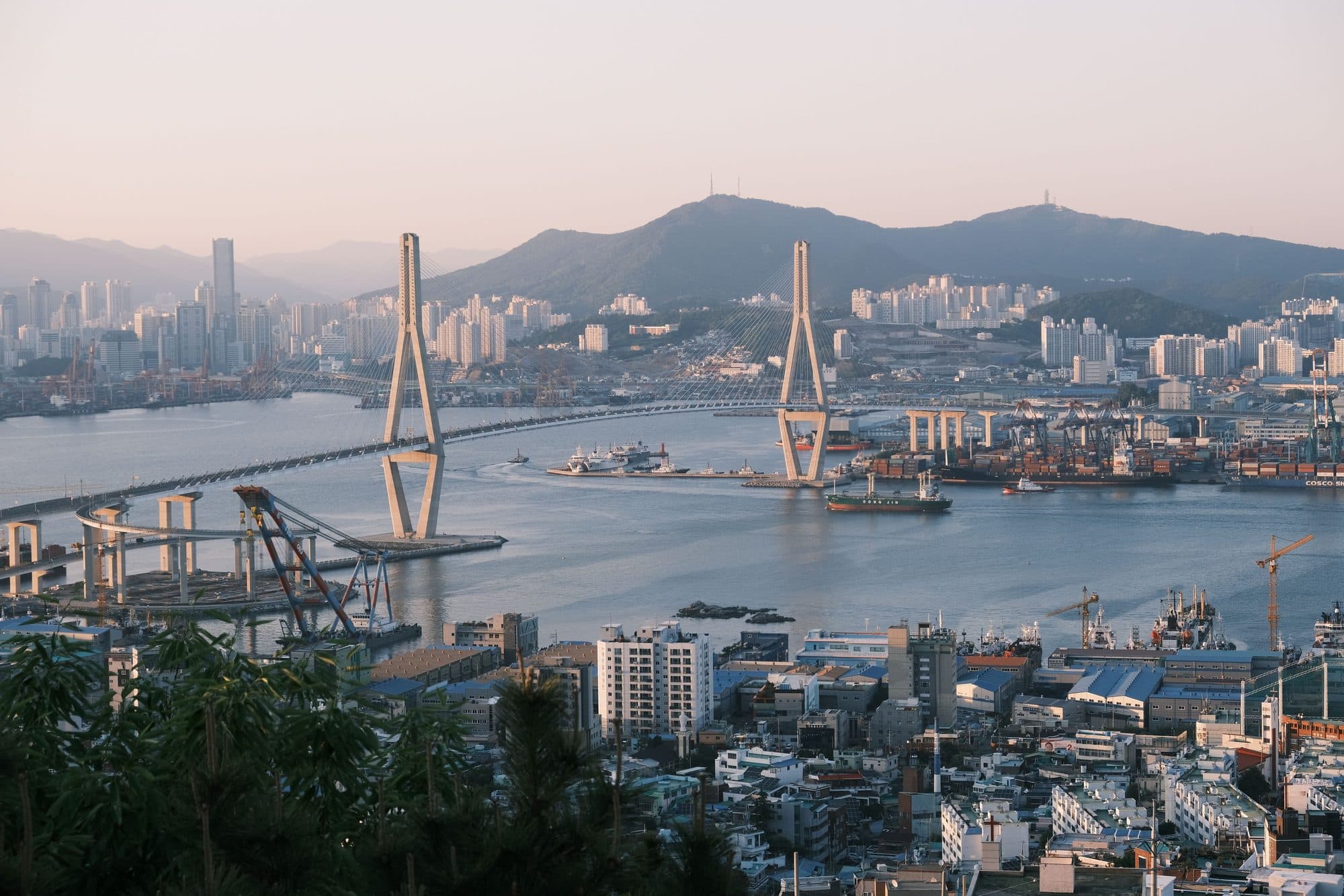 글로벌 유통을 상징하는 한국의 항만과 도시 전경